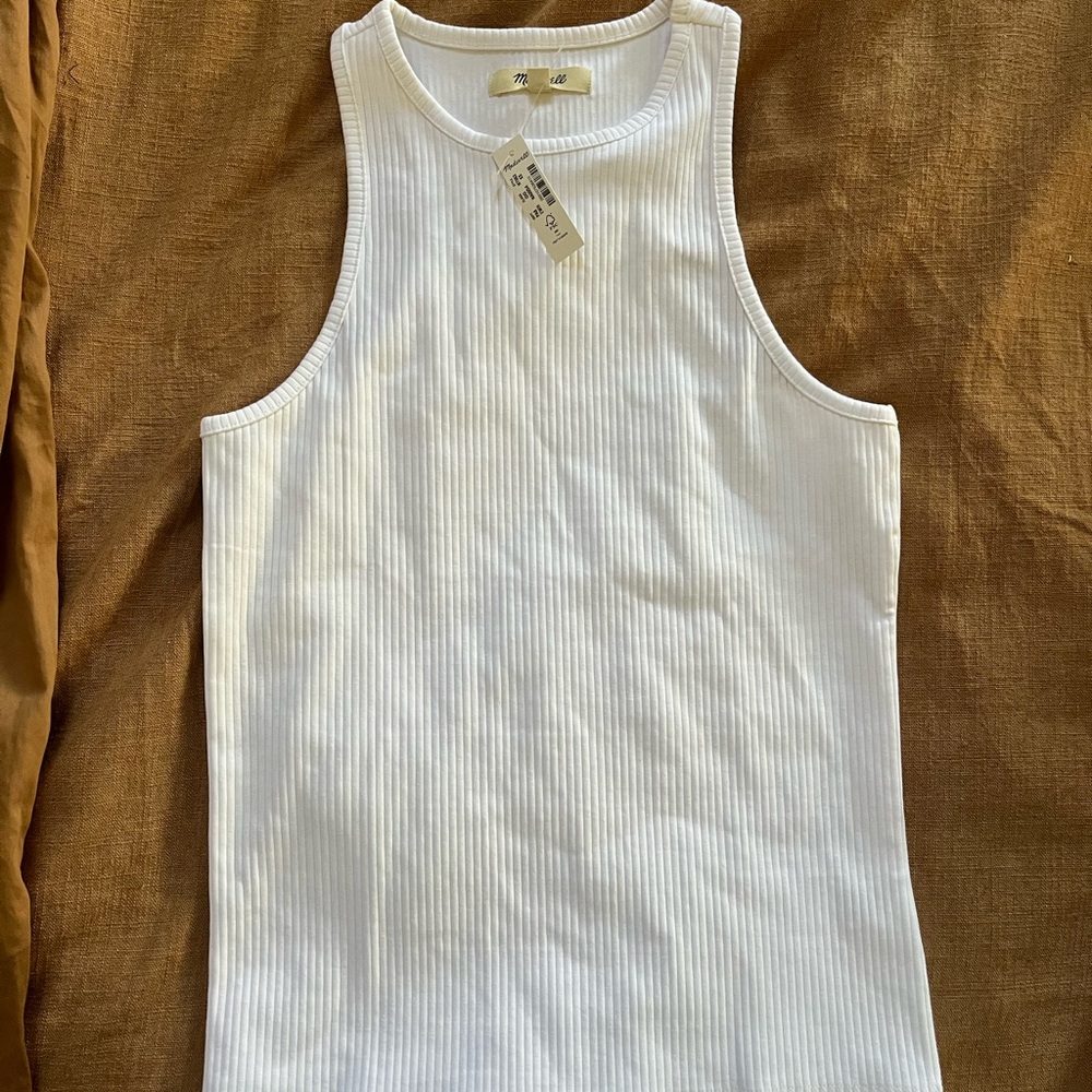 Madewell White Ribbed Sleeveless Tank Top
